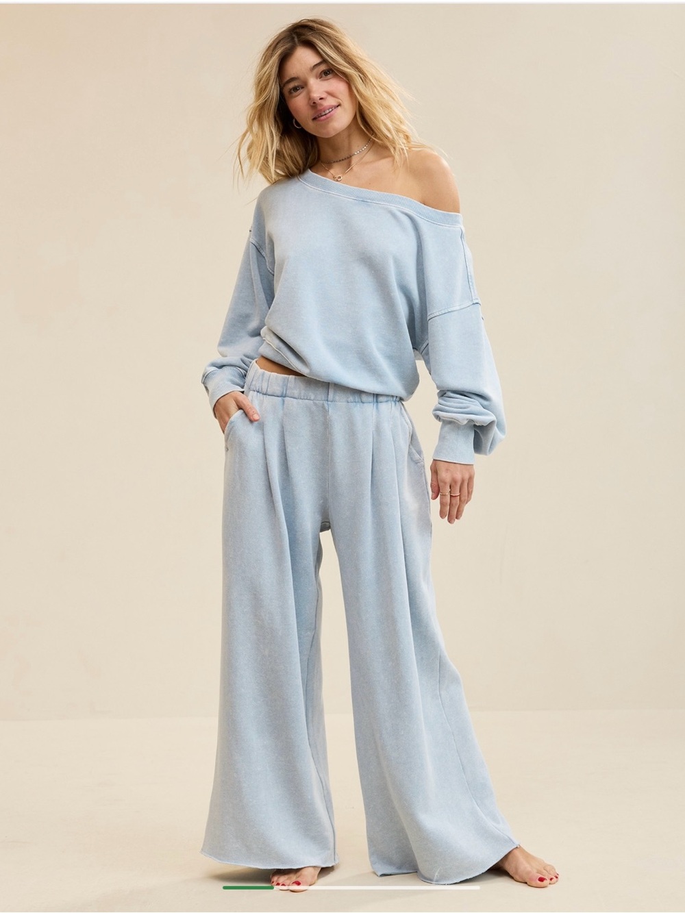 aerie Light Blue Wide-Leg Lounge Pants